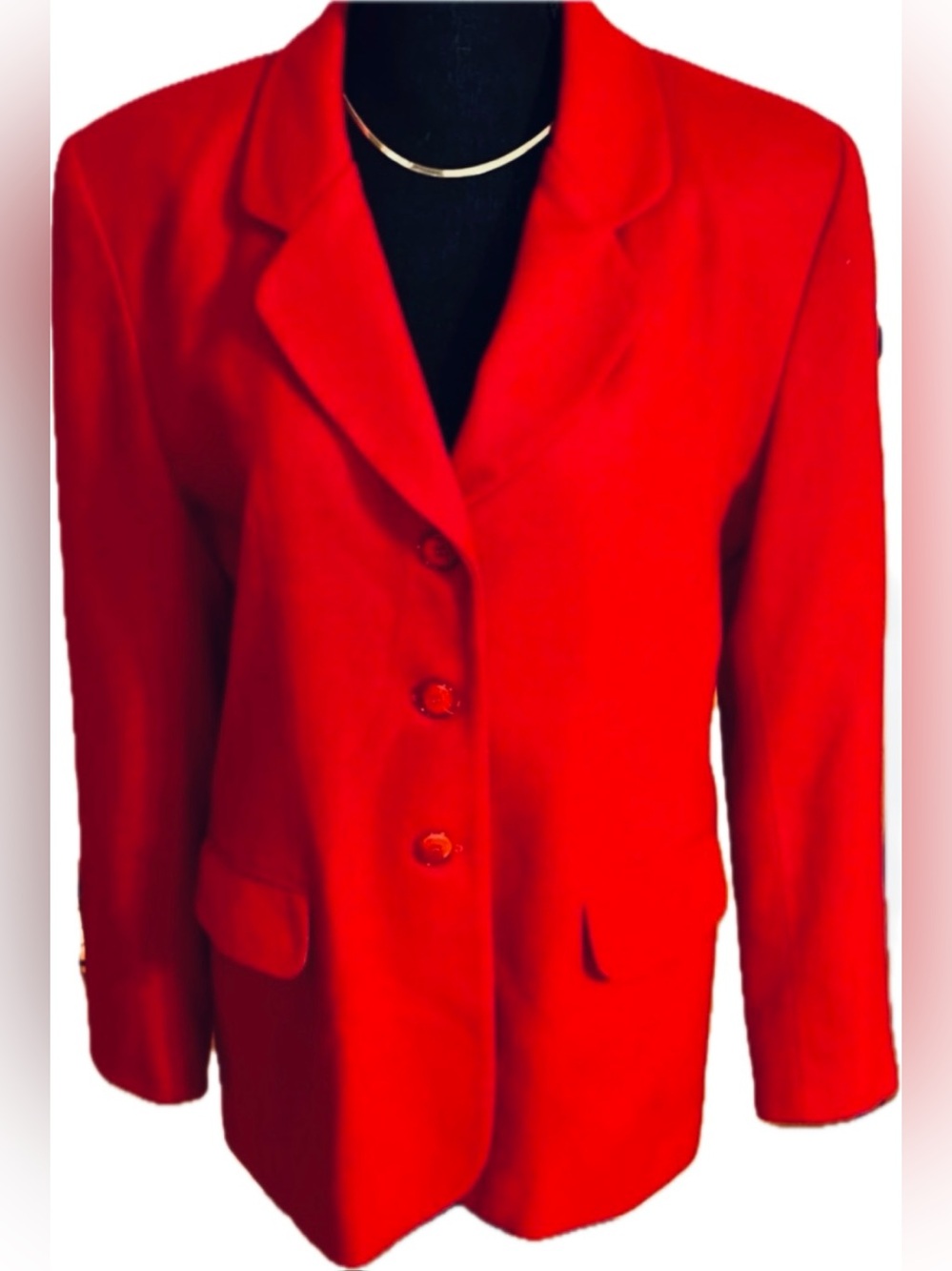 Vintage 80s Red Wool Blazer Power Suit Jacket Shoulder Pads Dark Academia Preppy